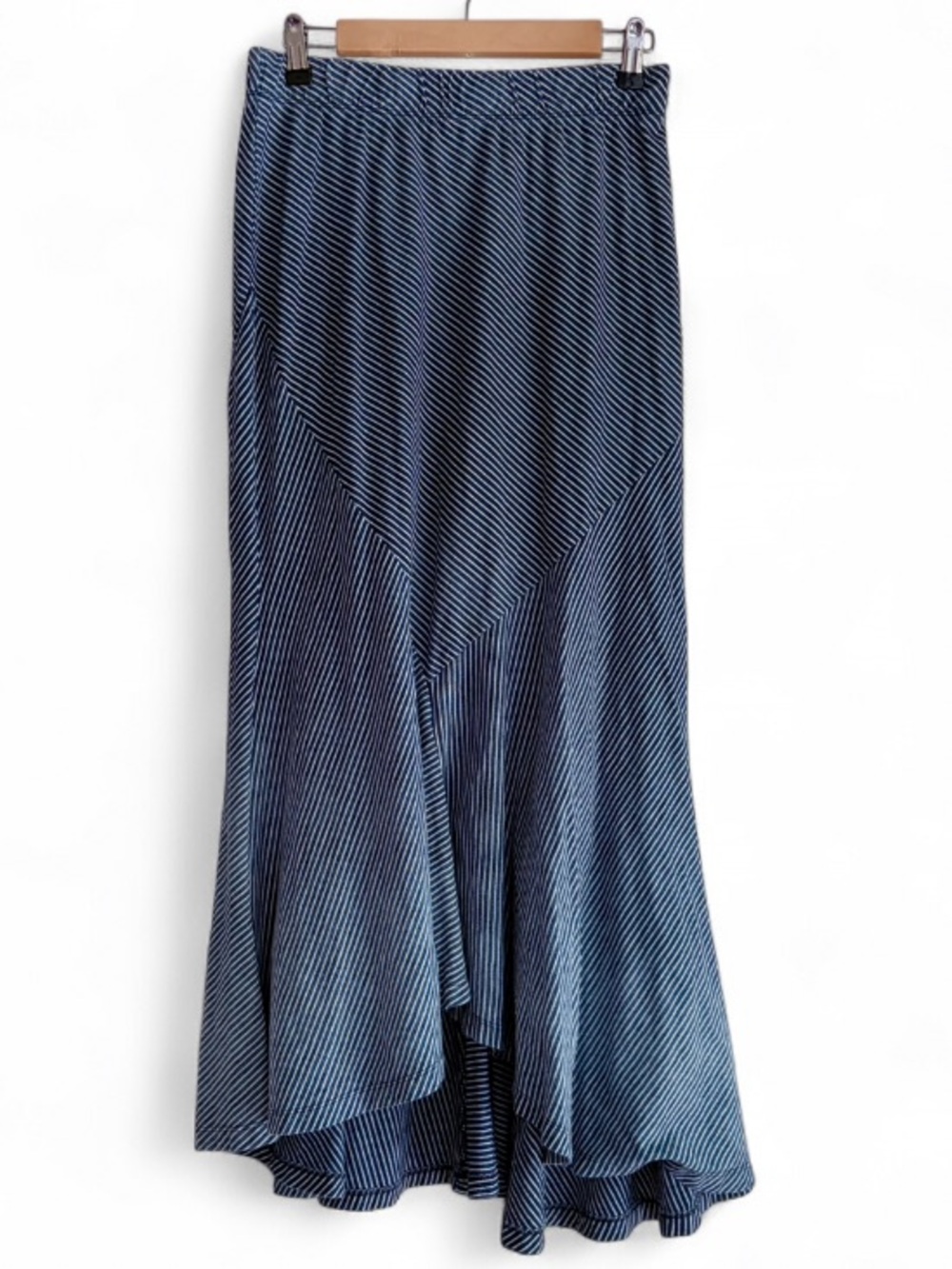 AG Adriano Goldschmied Navy Blue Striped Pull On Knit Maxi Skirt Size S